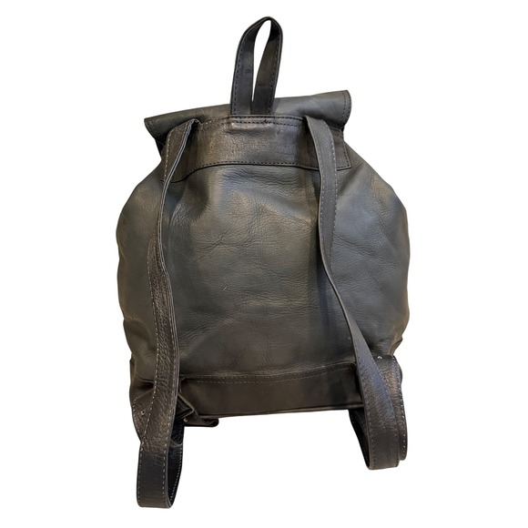 Vintage 90s Black Leather Backpack‎ Drawstring Rucksack main image 3